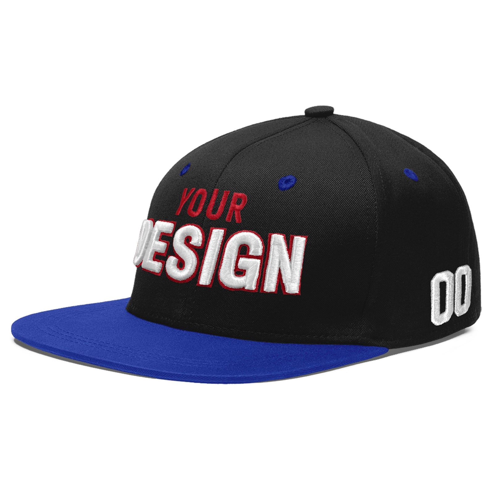 Custom Black Royal Blue 3D Puff Embroidery Flat Embroidery Casual Sport Baseball Cap