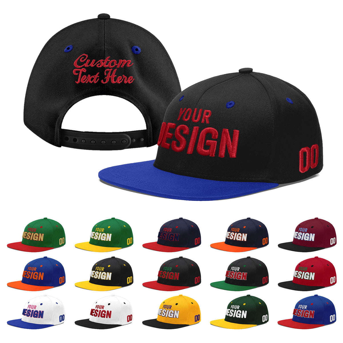 Custom Black Royal Blue 3D Puff Embroidery Flat Embroidery Casual Sport Baseball Cap