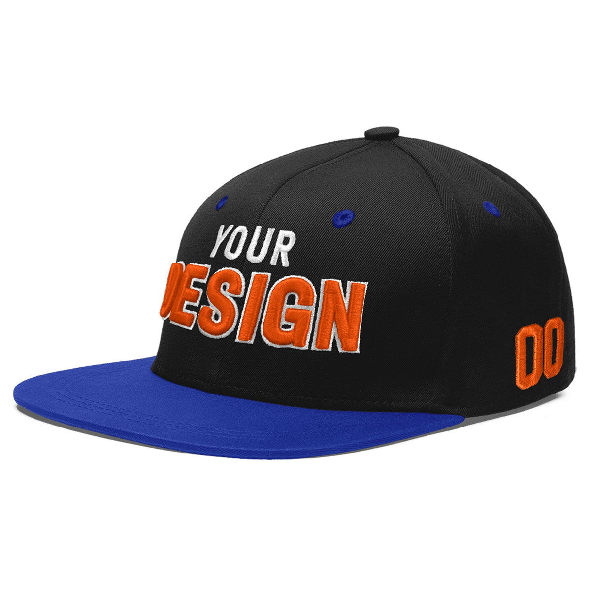 Custom Black Royal Blue 3D Puff Embroidery Flat Embroidery Casual Sport Baseball Cap