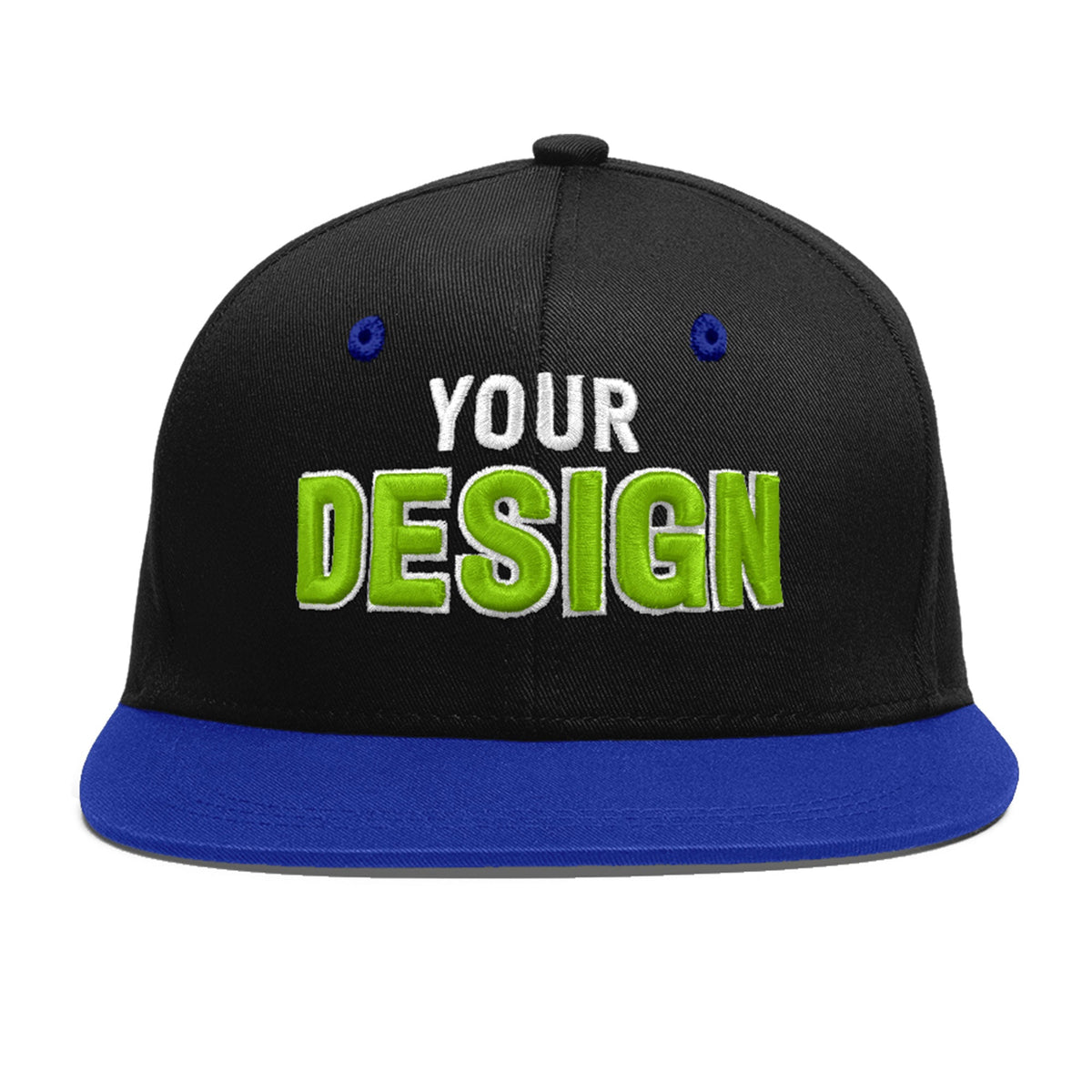 Custom Black Royal Blue 3D Puff Embroidery Flat Embroidery Casual Sport Baseball Cap
