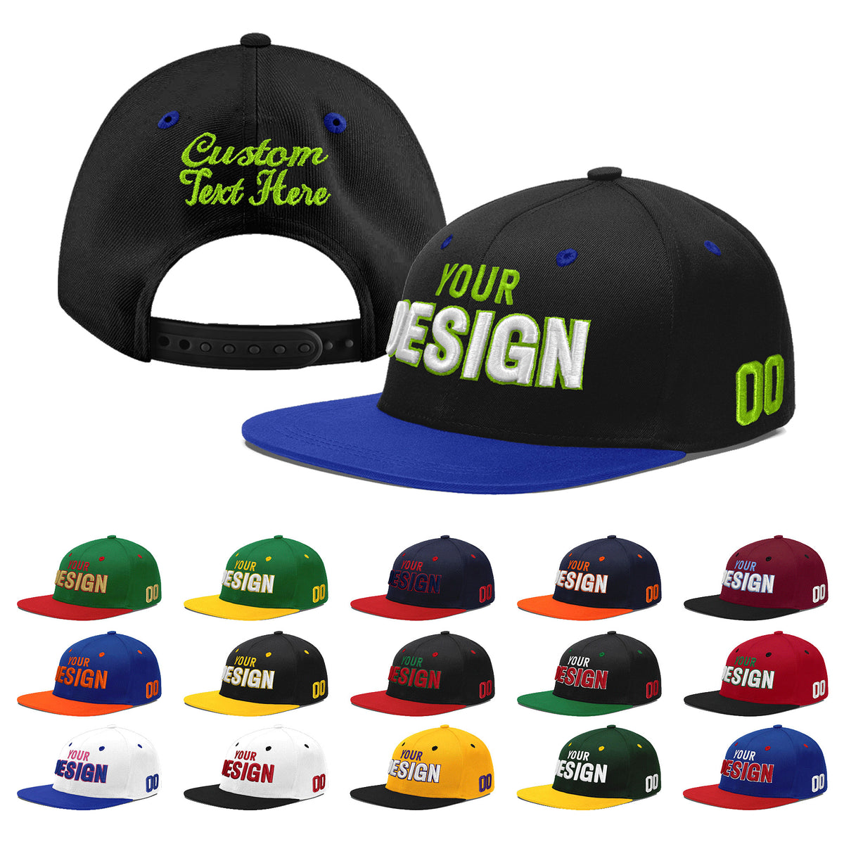 Custom Black Royal Blue 3D Puff Embroidery Flat Embroidery Casual Sport Baseball Cap