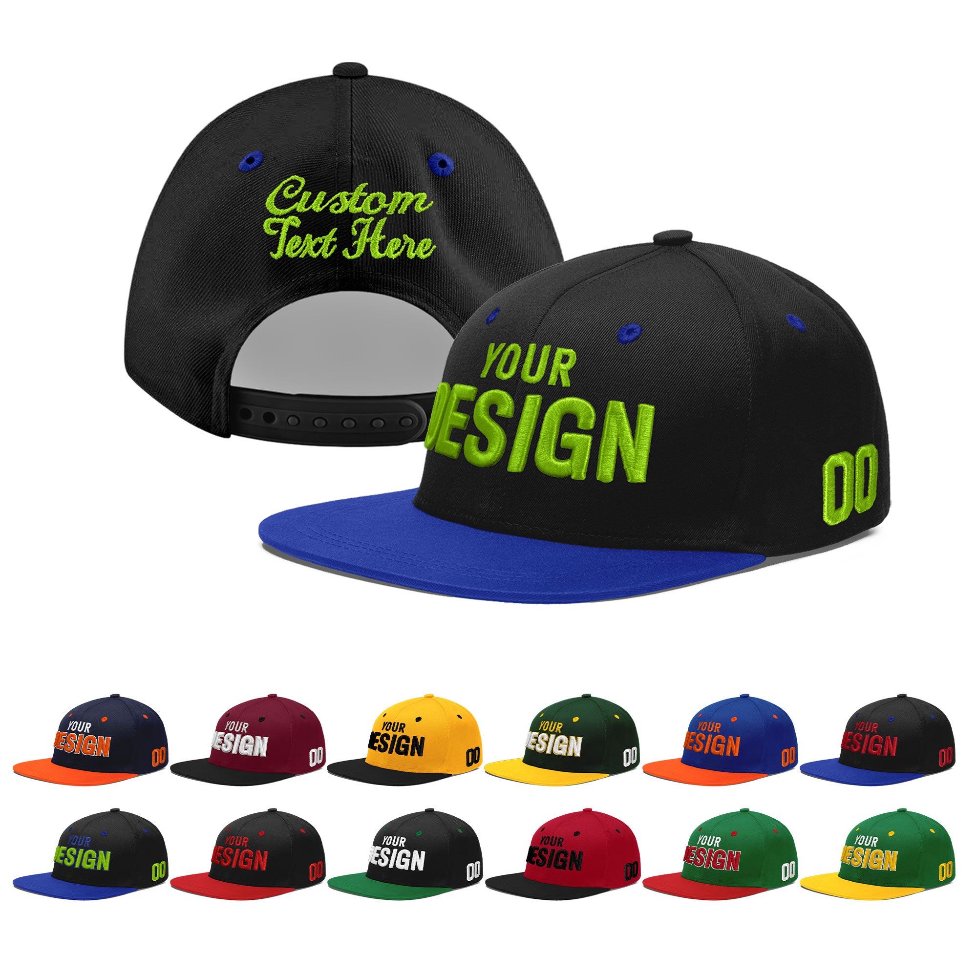 Custom Black Royal Blue 3D Puff Embroidery Flat Embroidery Casual Sport Baseball Cap