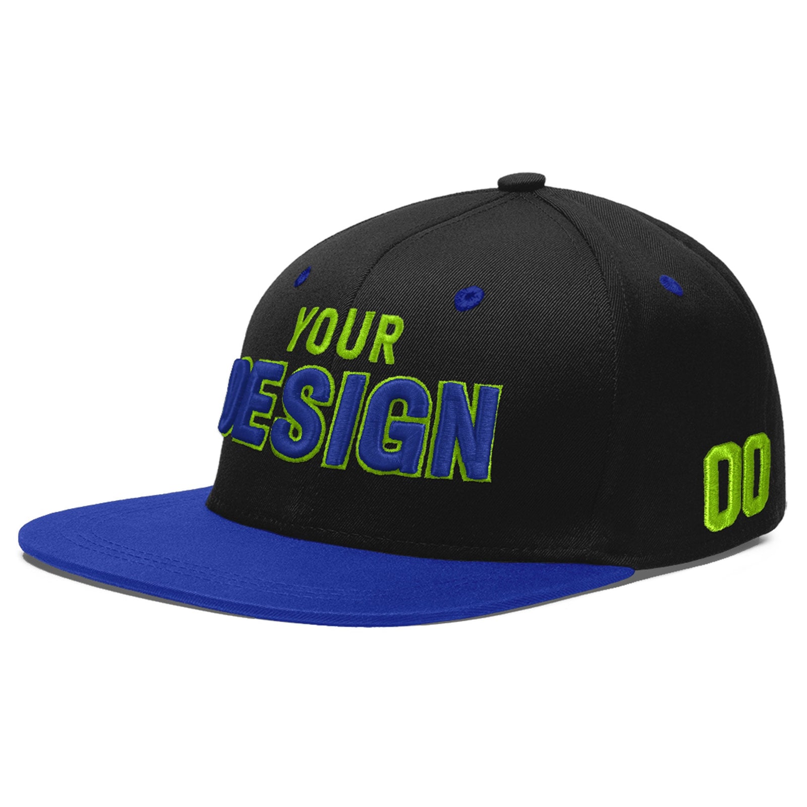Custom Black Royal Blue 3D Puff Embroidery Flat Embroidery Casual Sport Baseball Cap