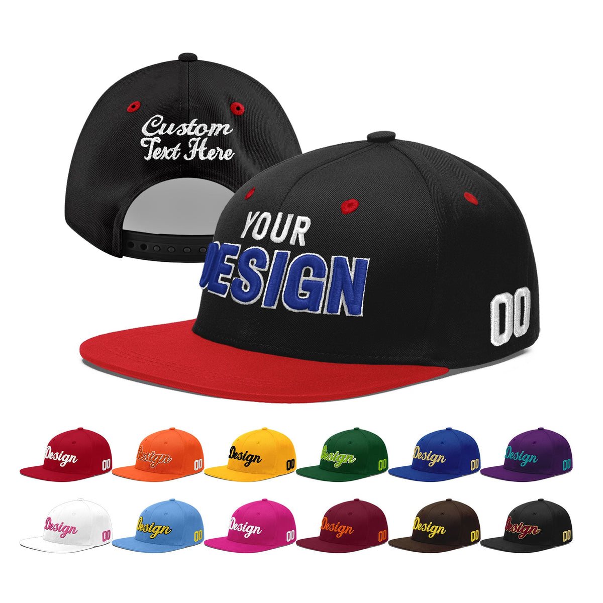 Custom Black Red 3D Puff Embroidery Flat Embroidery Casual Sport Baseball Cap