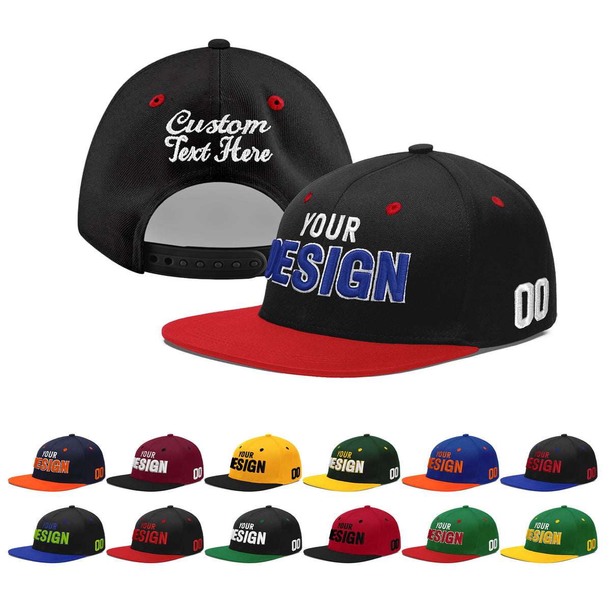 Custom Black Red 3D Puff Embroidery Flat Embroidery Casual Sport Baseball Cap