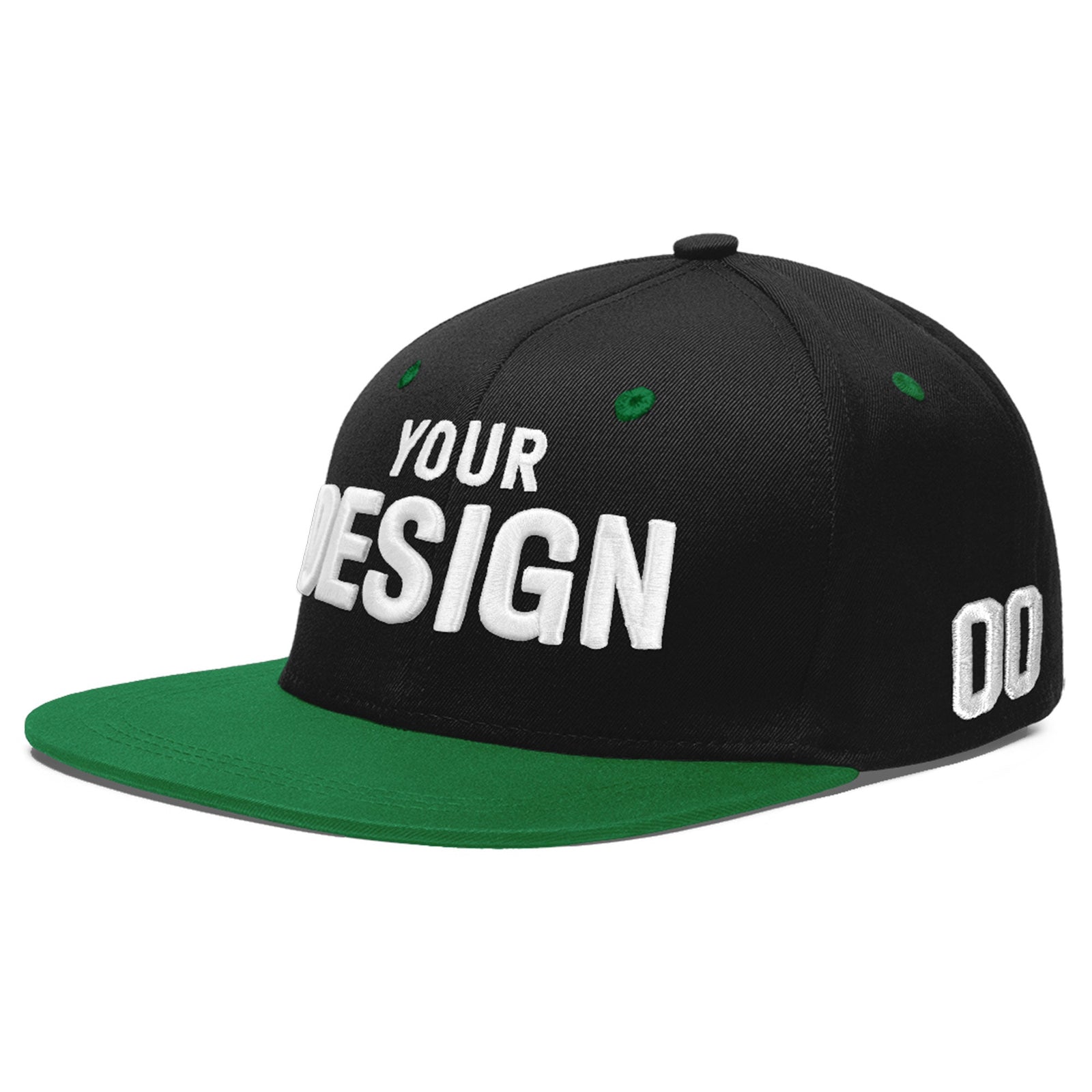 Custom Black Kelly Green 3D Puff Embroidery Flat Embroidery Casual Sport Baseball Cap