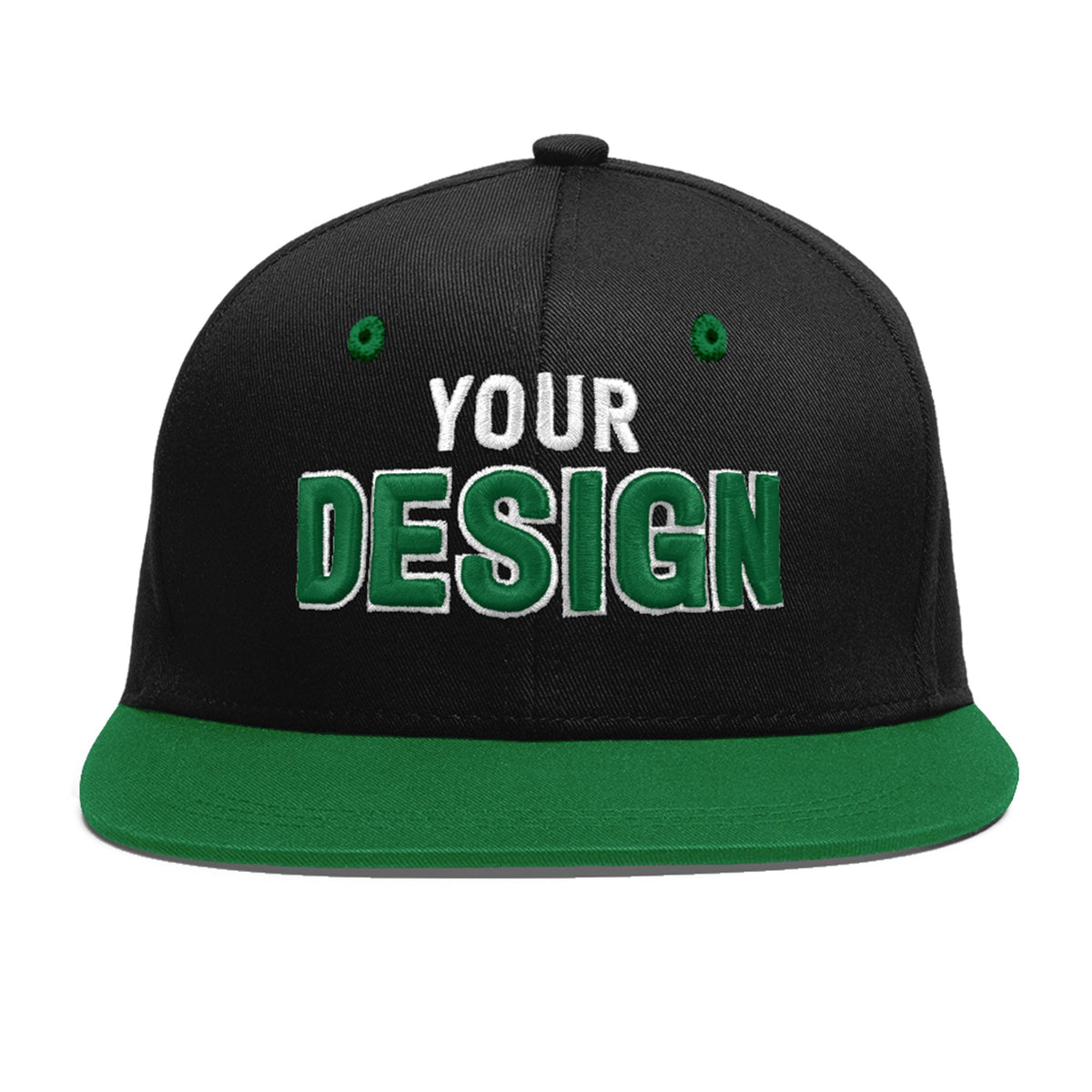 Custom Black Kelly Green 3D Puff Embroidery Flat Embroidery Casual Sport Baseball Cap