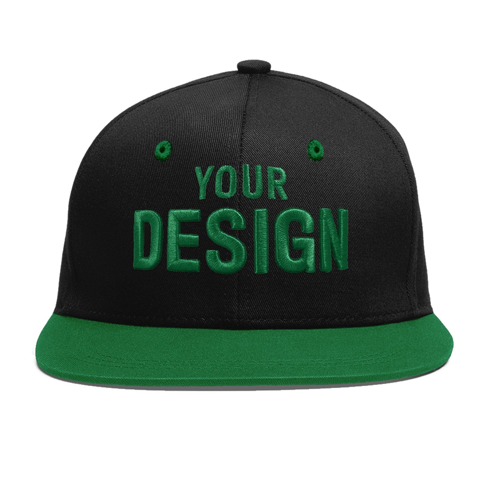 Custom Black Kelly Green 3D Puff Embroidery Flat Embroidery Casual Sport Baseball Cap