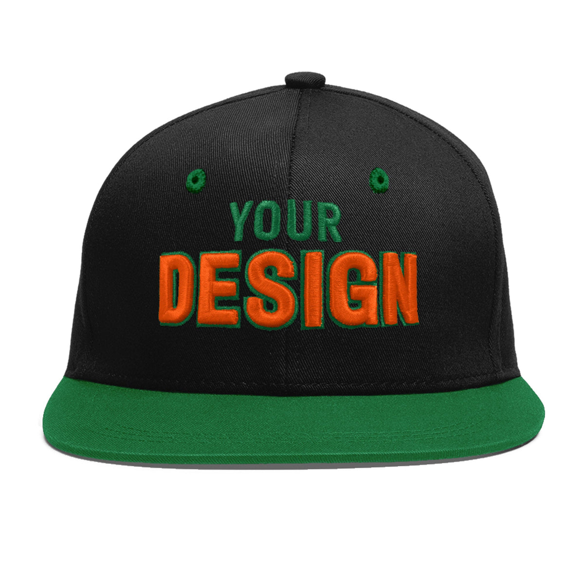 Custom Black Kelly Green 3D Puff Embroidery Flat Embroidery Casual Sport Baseball Cap