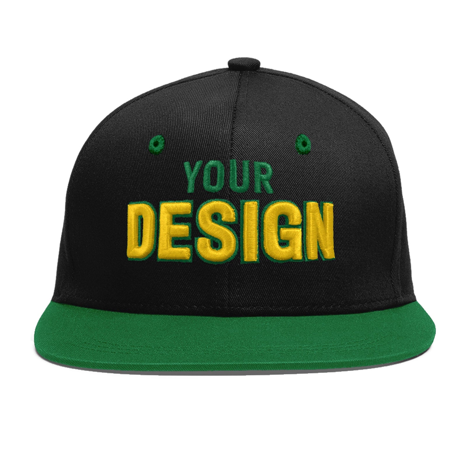 Custom Black Kelly Green 3D Puff Embroidery Flat Embroidery Casual Sport Baseball Cap
