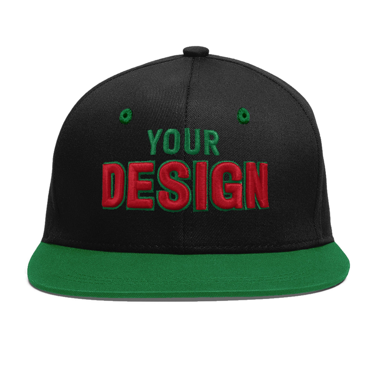 Custom Black Kelly Green 3D Puff Embroidery Flat Embroidery Casual Sport Baseball Cap