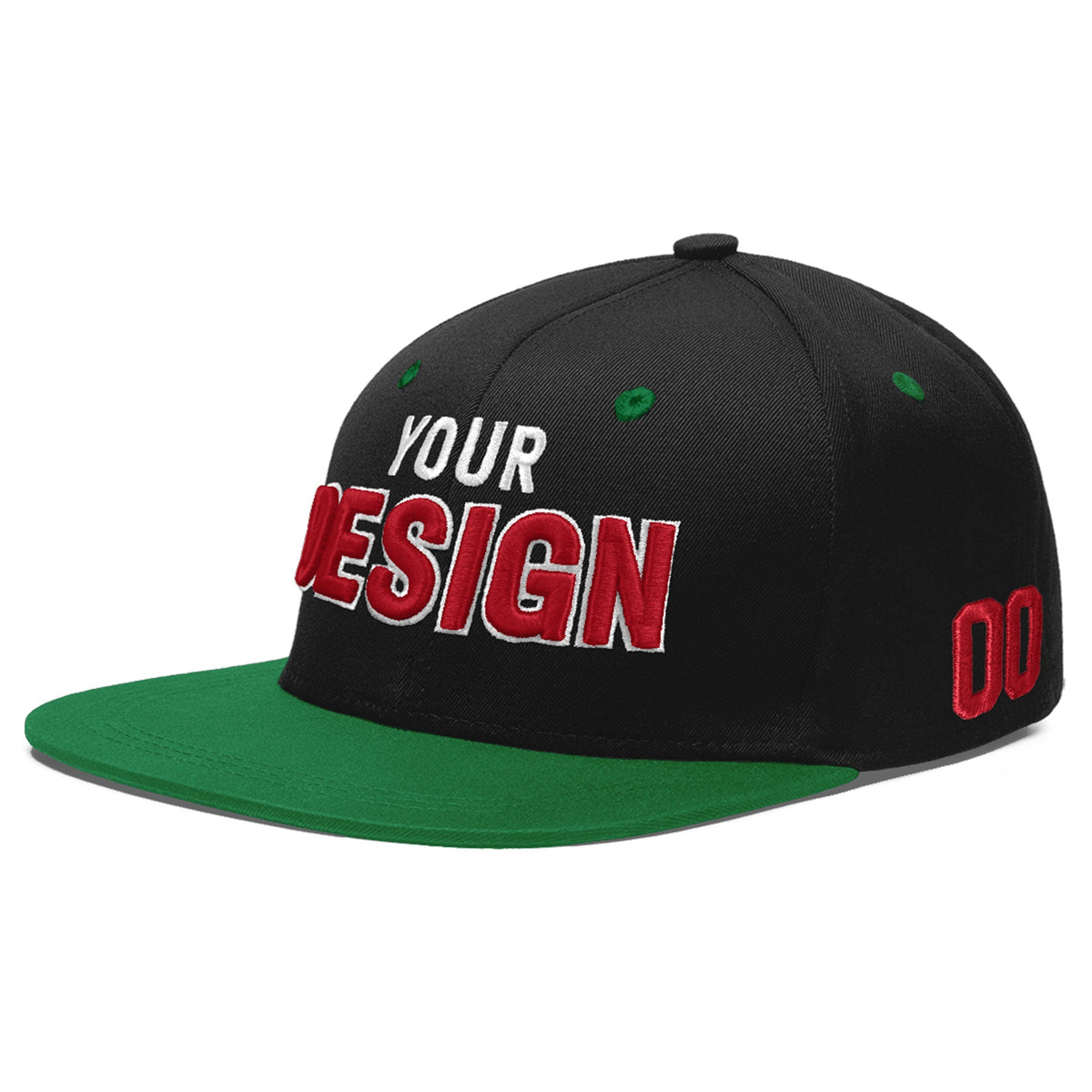 Custom Black Kelly Green 3D Puff Embroidery Flat Embroidery Casual Sport Baseball Cap