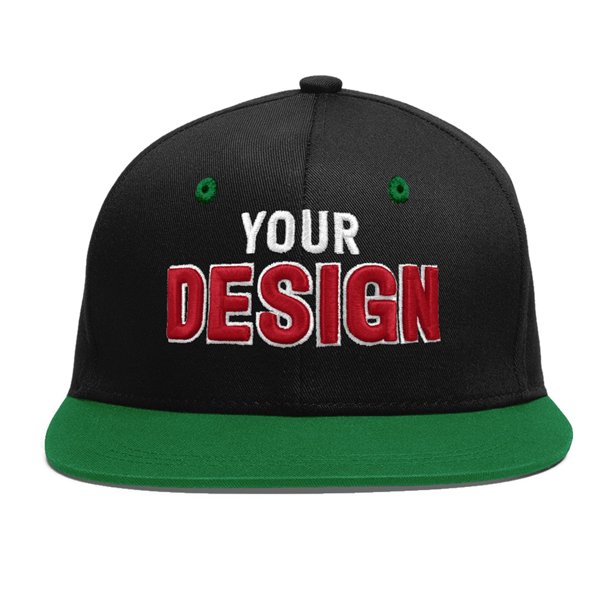 Custom Black Kelly Green 3D Puff Embroidery Flat Embroidery Casual Sport Baseball Cap