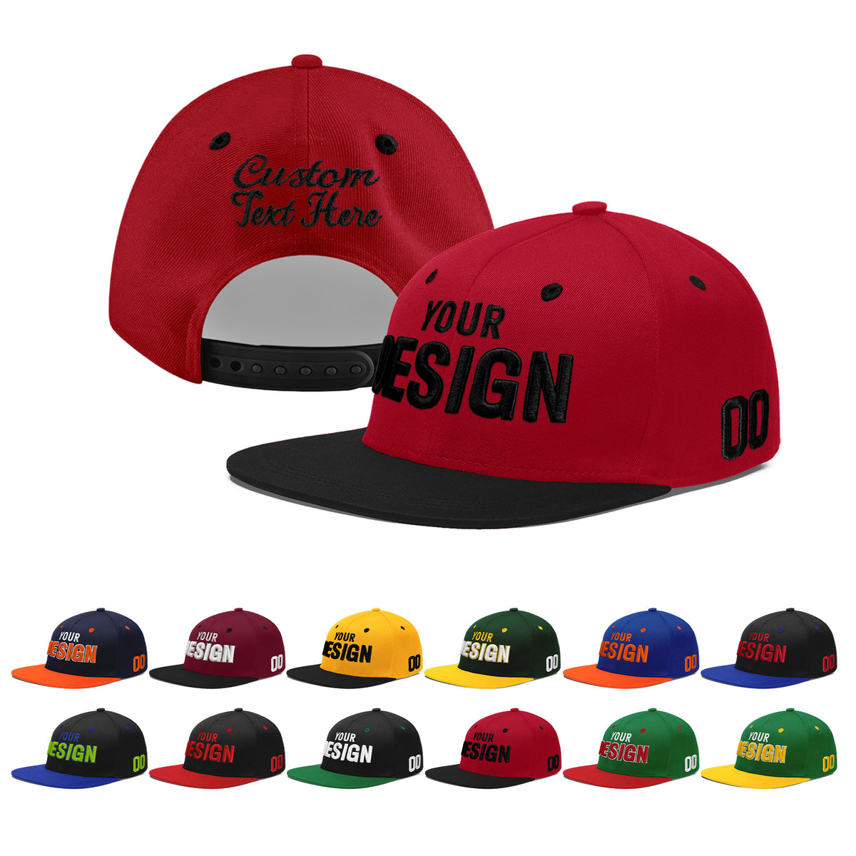 Custom Red Black 3D Puff Embroidery Flat Embroidery Casual Sport Baseball Cap