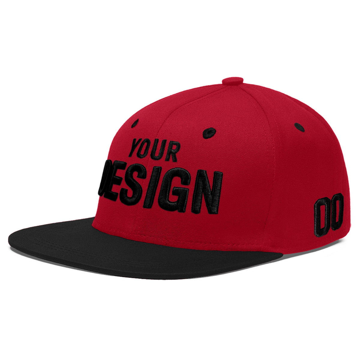 Custom Red Black 3D Puff Embroidery Flat Embroidery Casual Sport Baseball Cap
