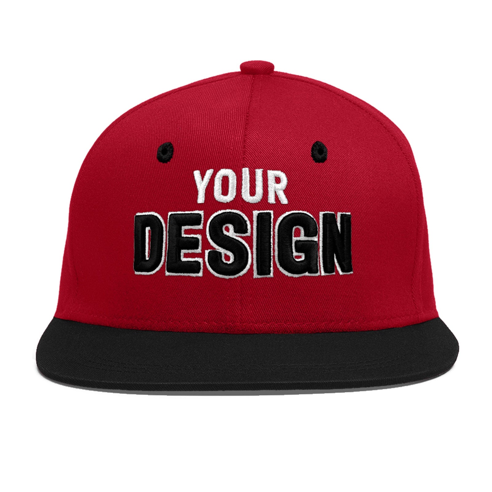 Custom Red Black 3D Puff Embroidery Flat Embroidery Casual Sport Baseball Cap