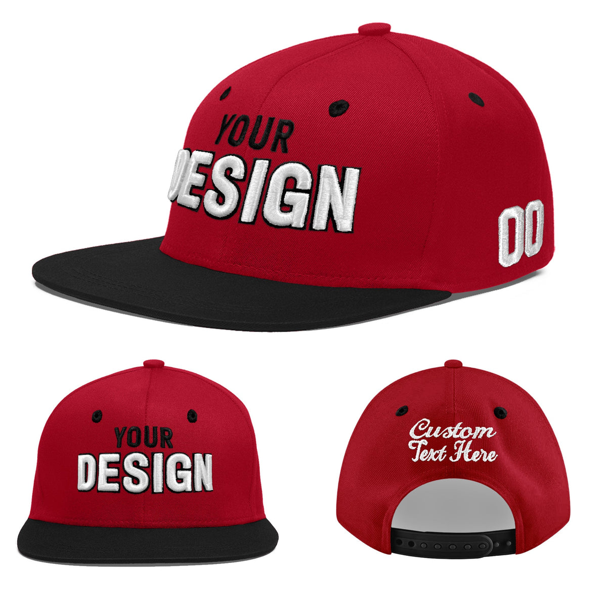 Custom Red Black 3D Puff Embroidery Flat Embroidery Casual Sport Baseball Cap