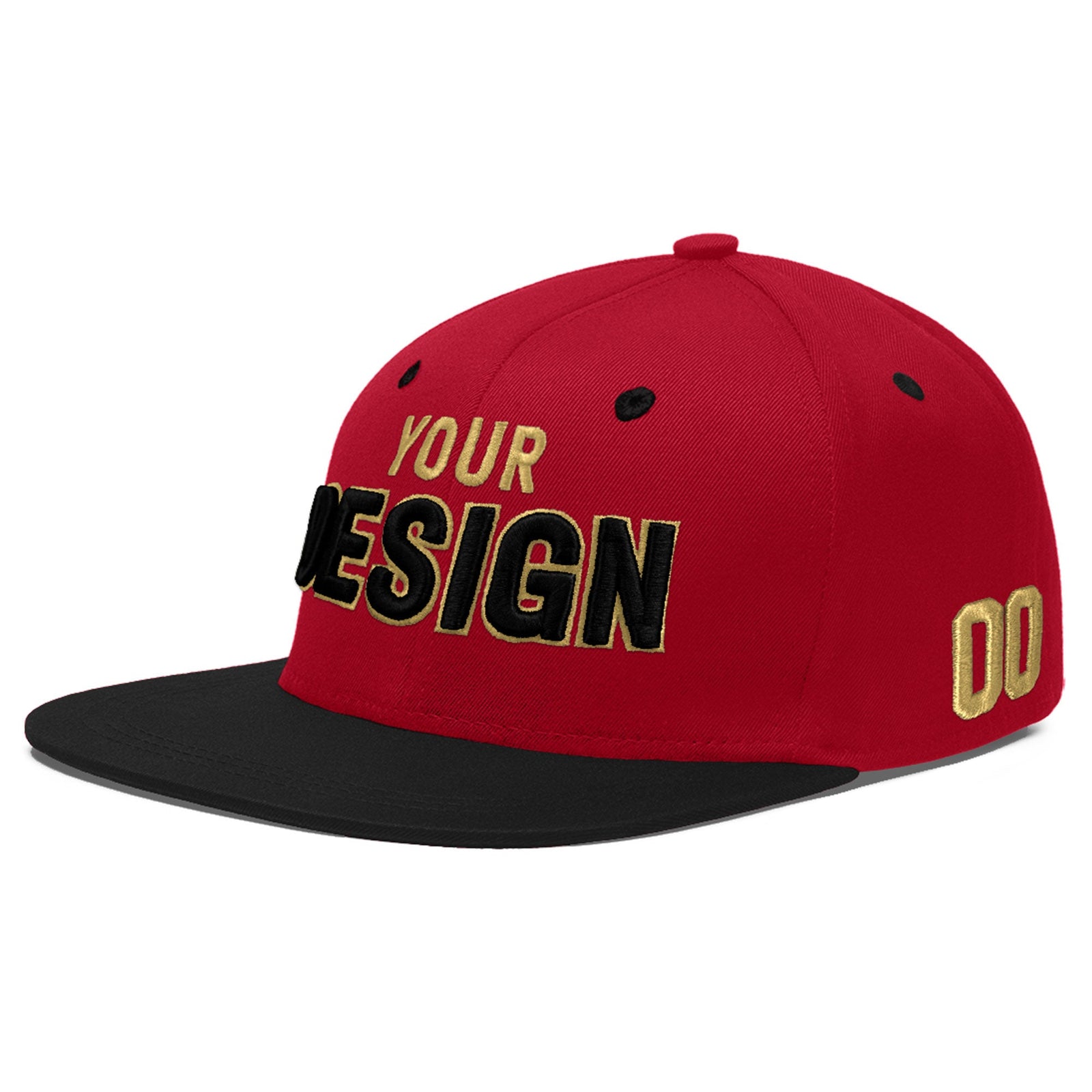 Custom Red Black 3D Puff Embroidery Flat Embroidery Casual Sport Baseball Cap