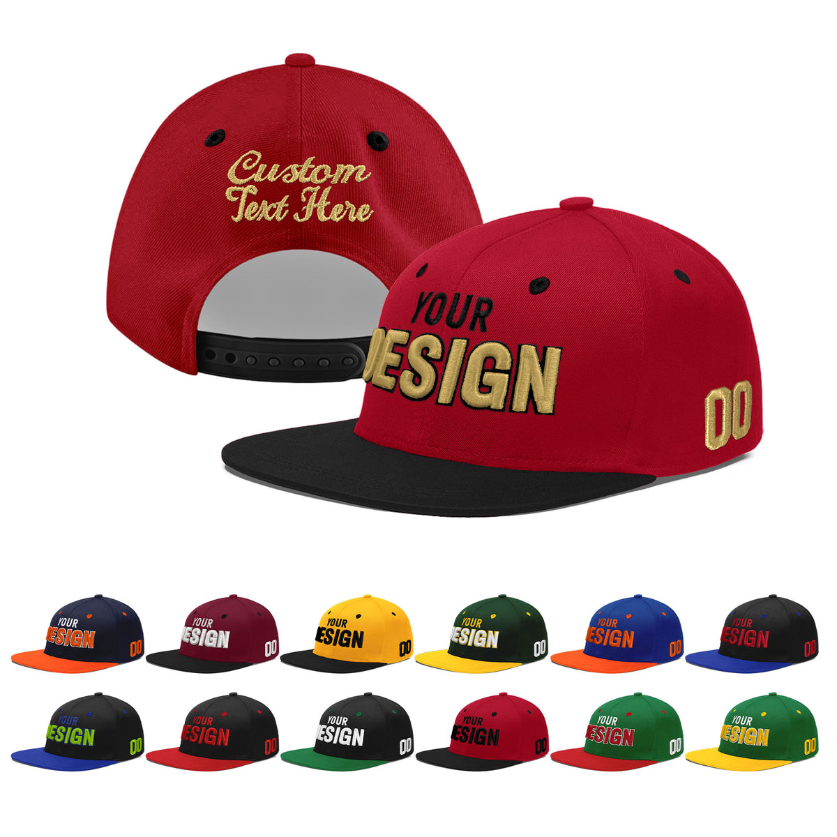 Custom Red Black 3D Puff Embroidery Flat Embroidery Casual Sport Baseball Cap