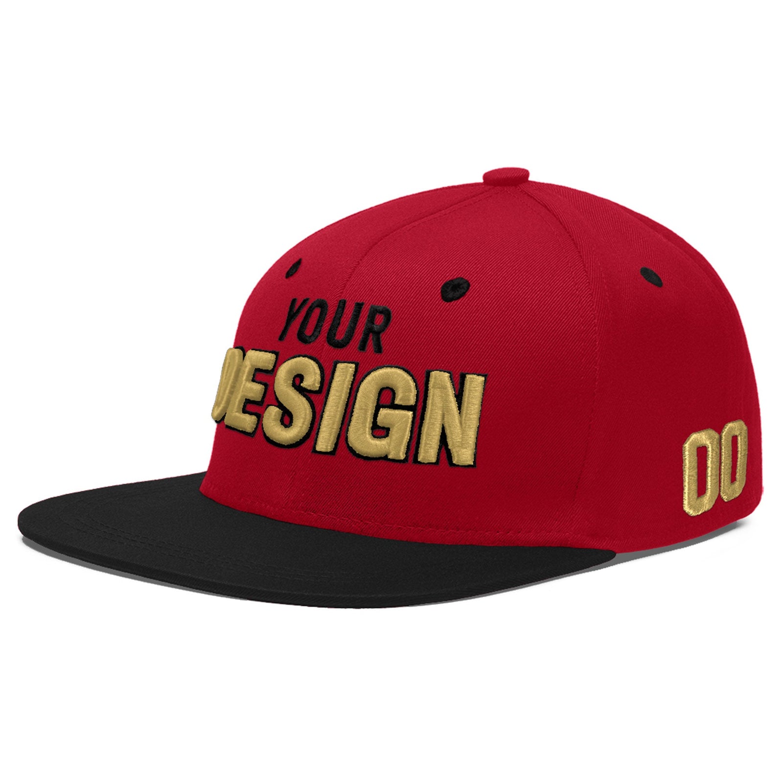 Custom Red Black 3D Puff Embroidery Flat Embroidery Casual Sport Baseball Cap