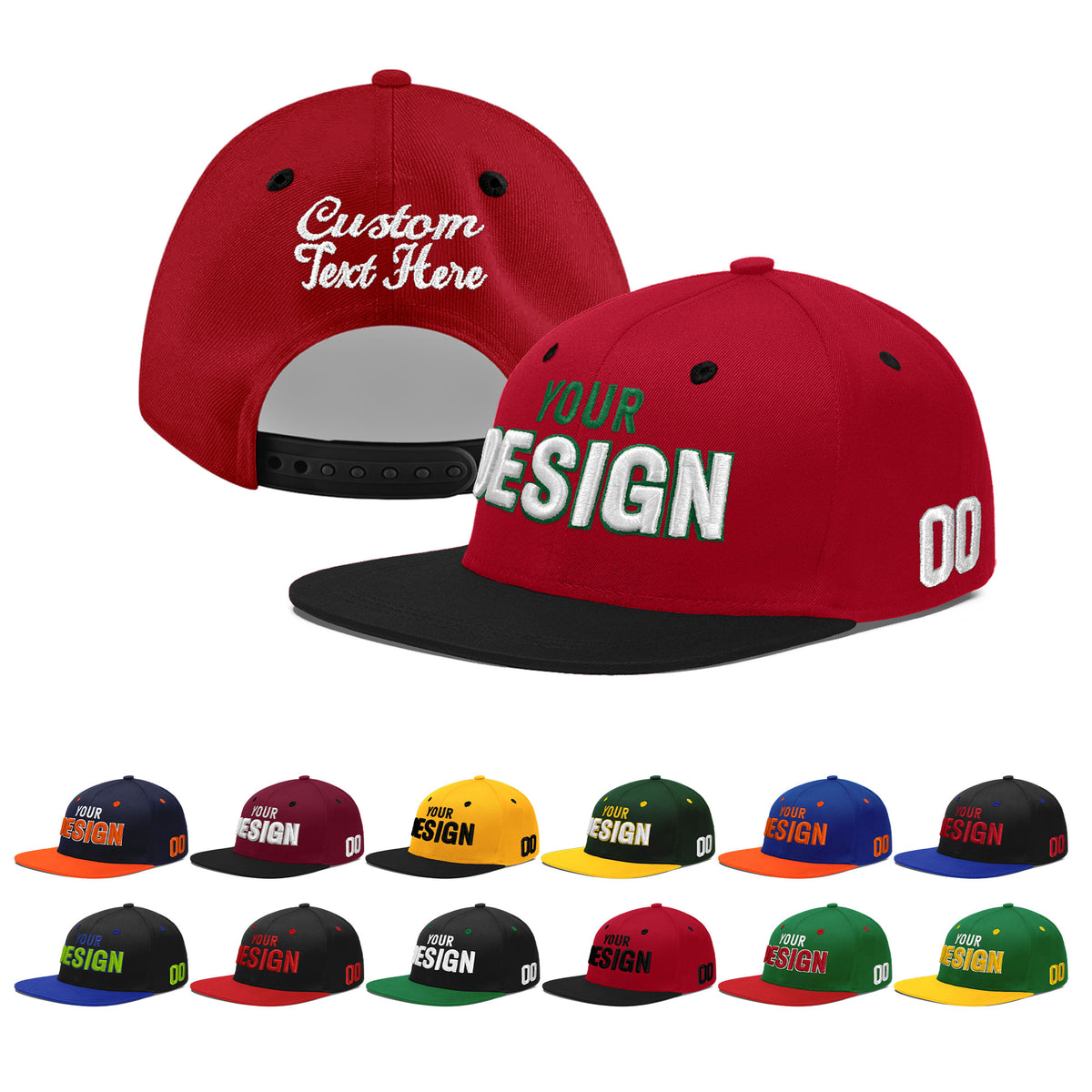 Custom Red Black 3D Puff Embroidery Flat Embroidery Casual Sport Baseball Cap