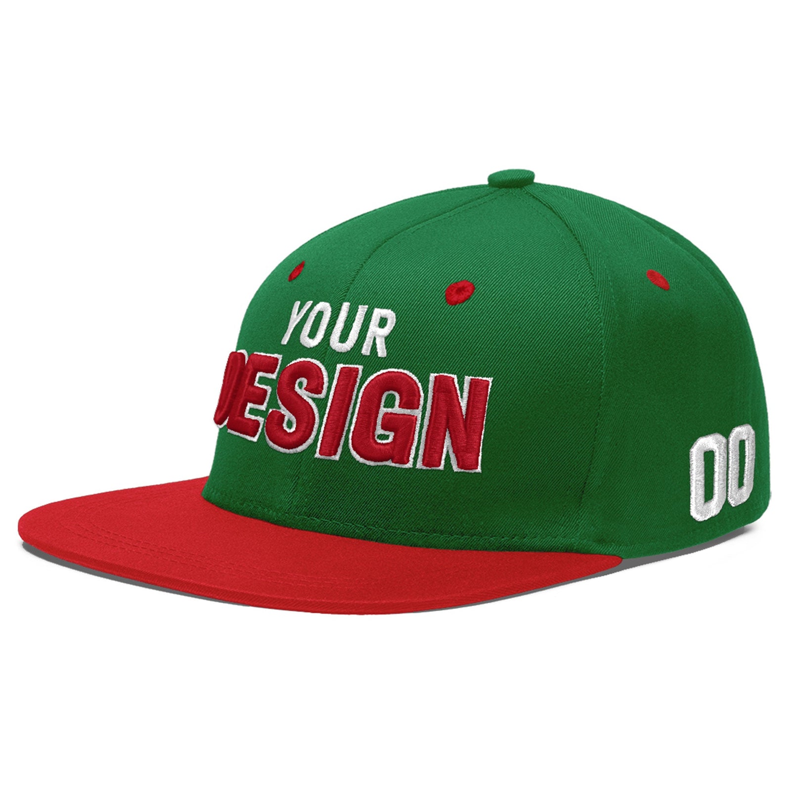 Custom Kelly Green Red 3D Puff Embroidery Flat Embroidery Casual Sport Baseball Cap