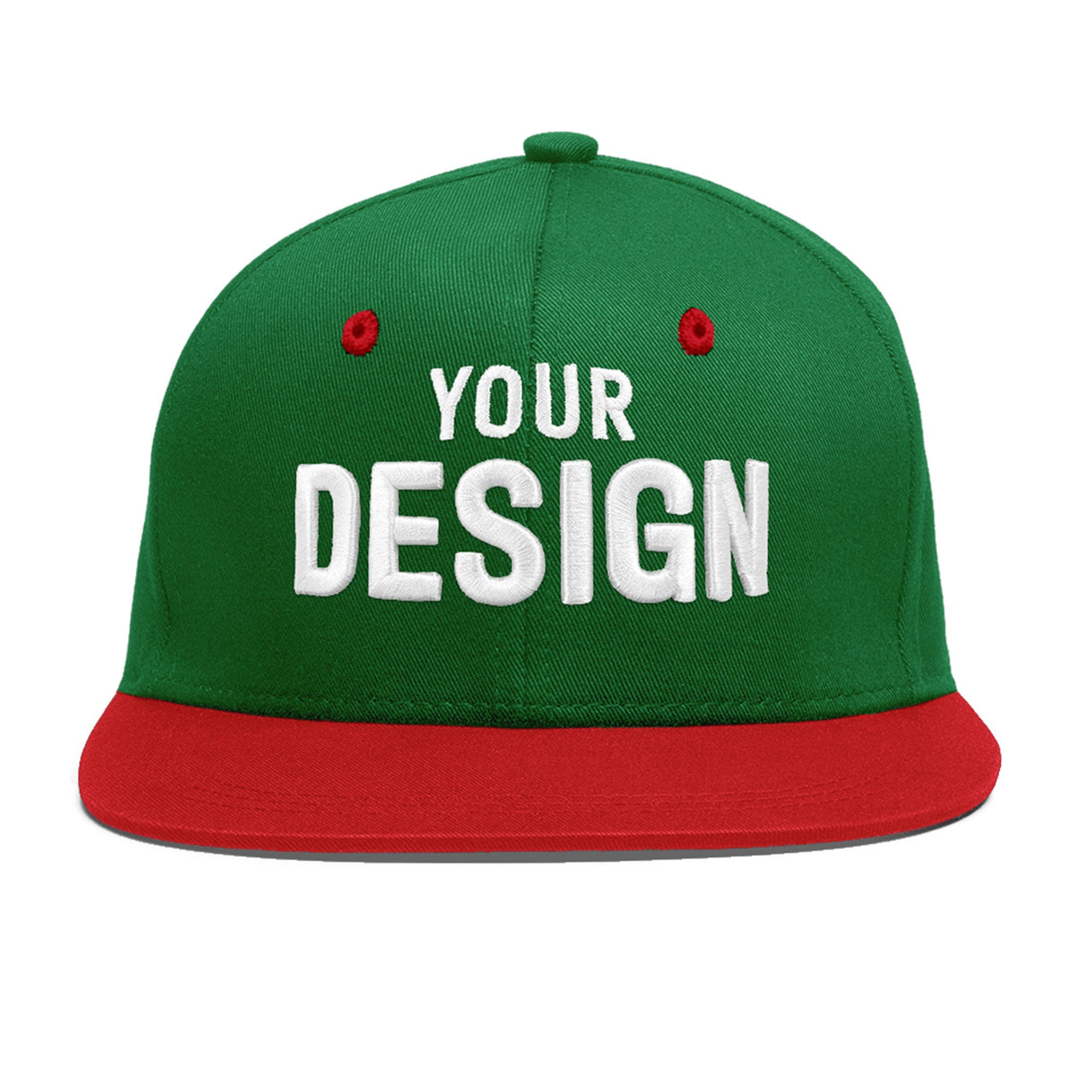 Custom Kelly Green Red 3D Puff Embroidery Flat Embroidery Casual Sport Baseball Cap