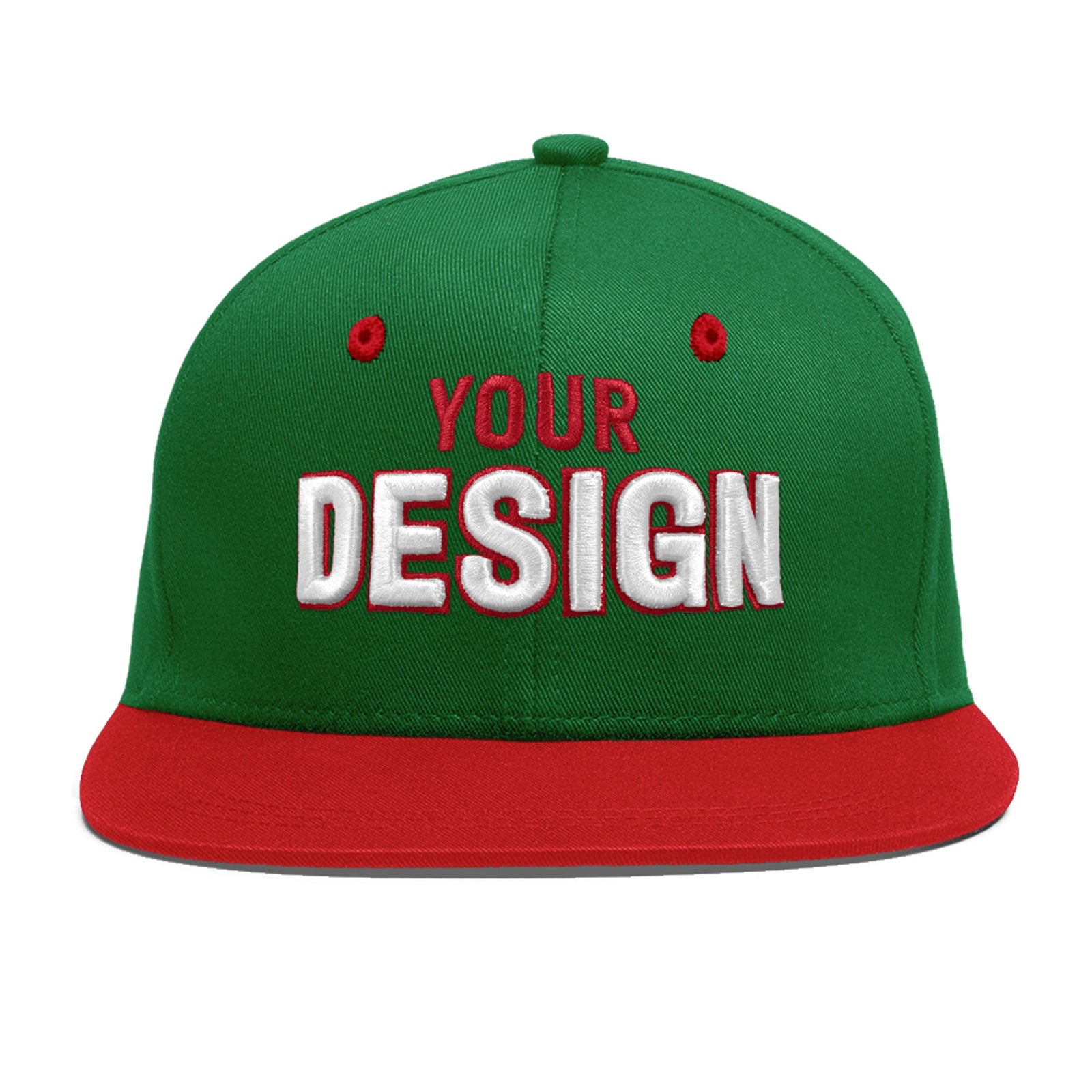 Custom Kelly Green Red 3D Puff Embroidery Flat Embroidery Casual Sport Baseball Cap