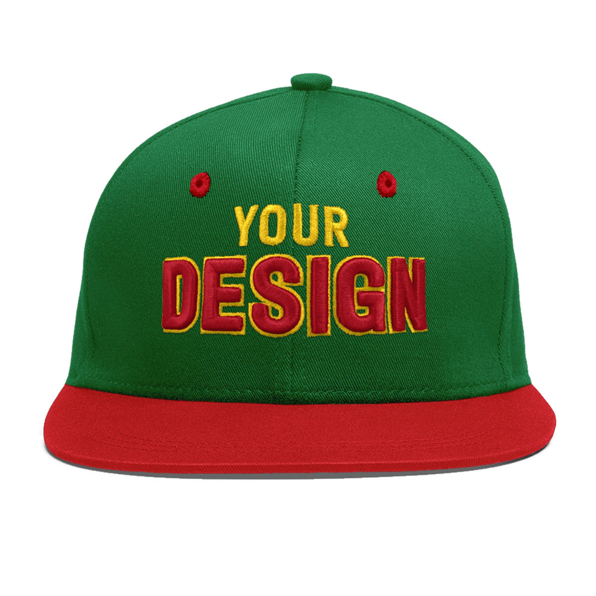 Custom Kelly Green Red 3D Puff Embroidery Flat Embroidery Casual Sport Baseball Cap