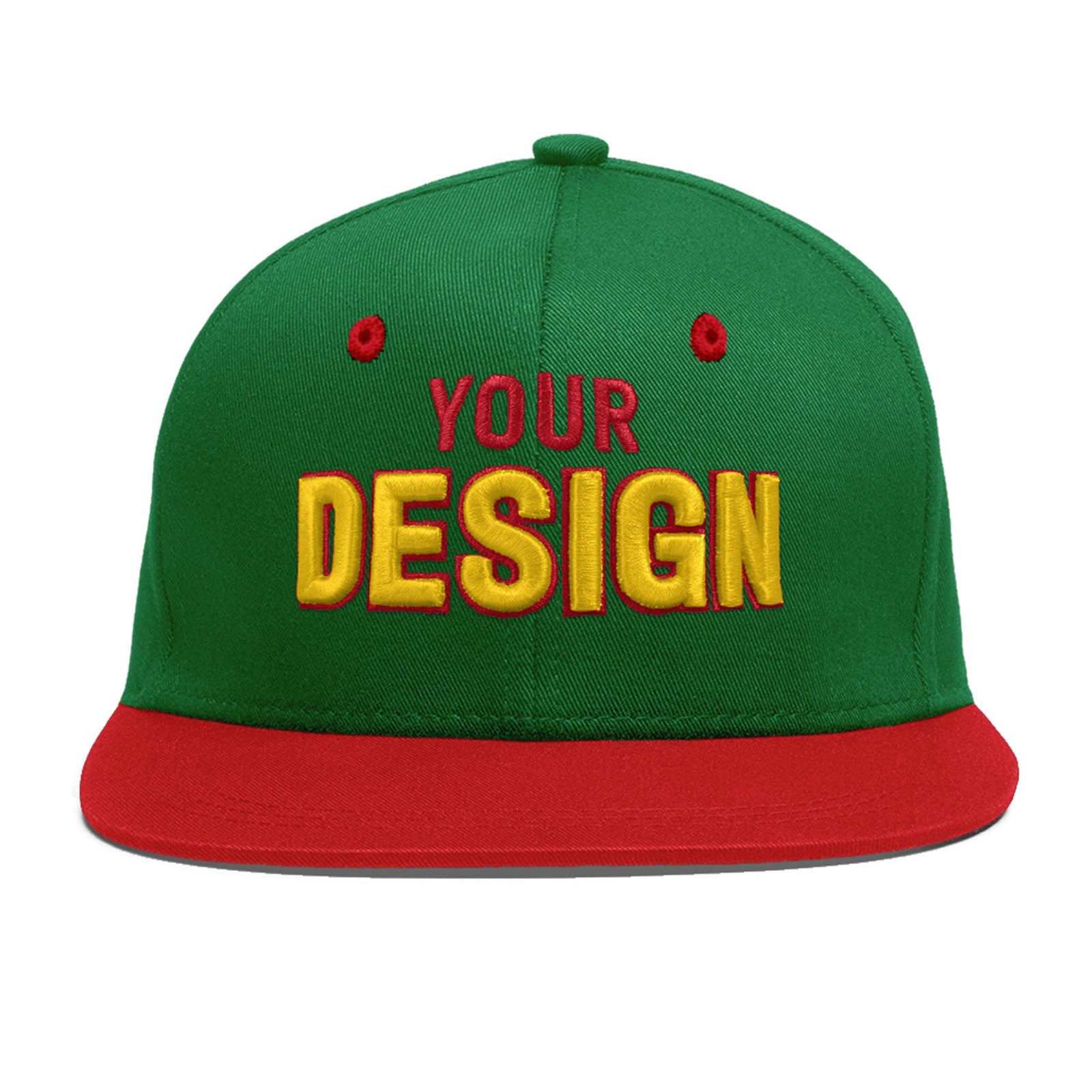 Custom Kelly Green Red 3D Puff Embroidery Flat Embroidery Casual Sport Baseball Cap