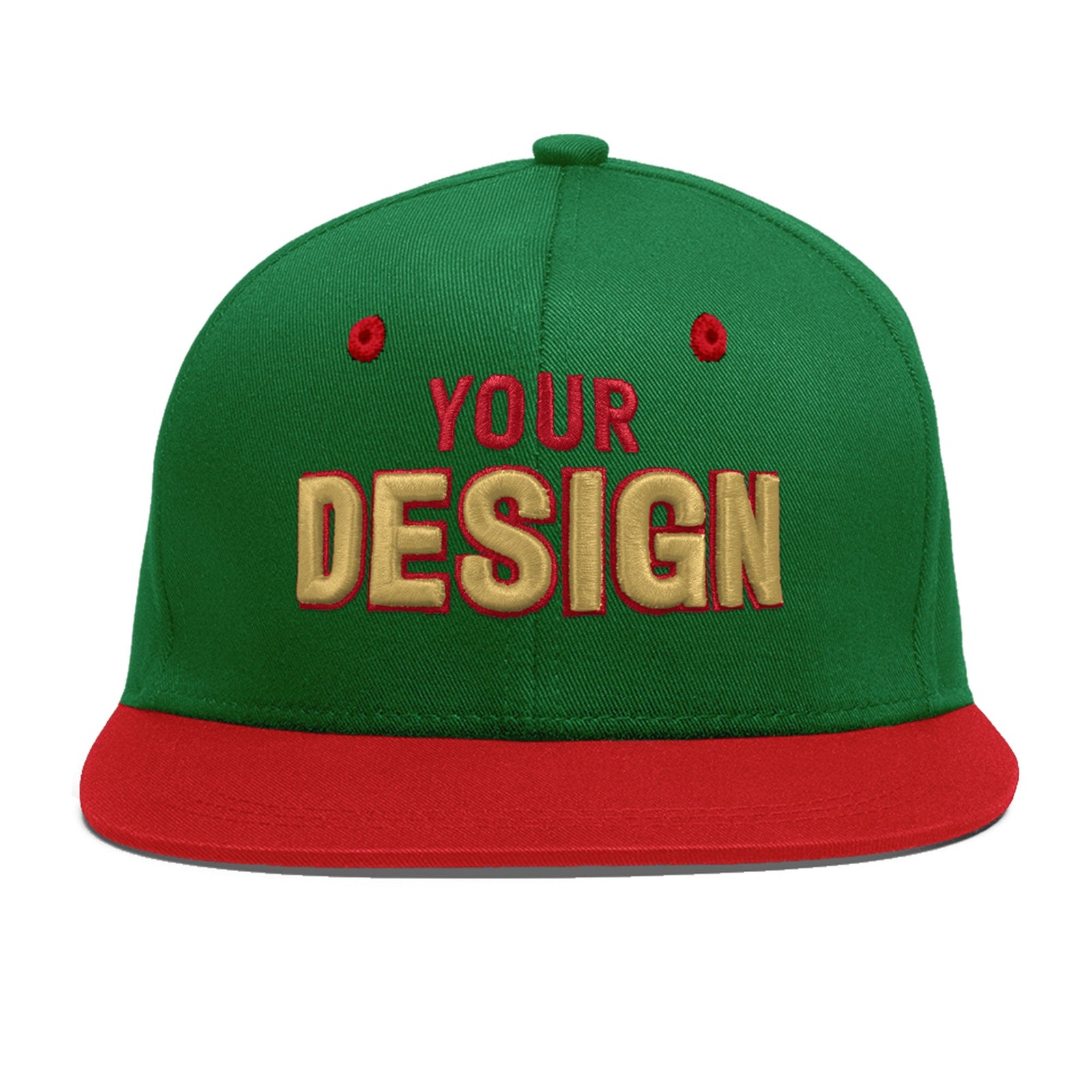 Custom Kelly Green Red 3D Puff Embroidery Flat Embroidery Casual Sport Baseball Cap