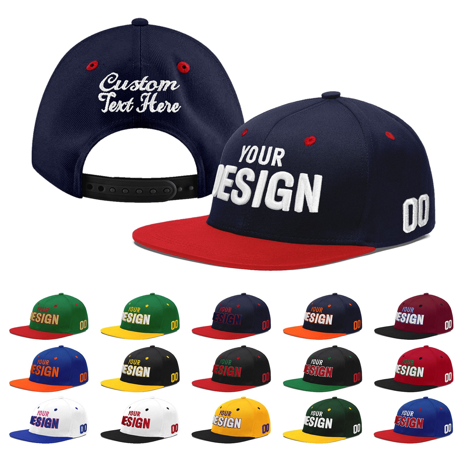 Custom Navy Red 3D Puff Embroidery Flat Embroidery Casual Sport Baseball Cap