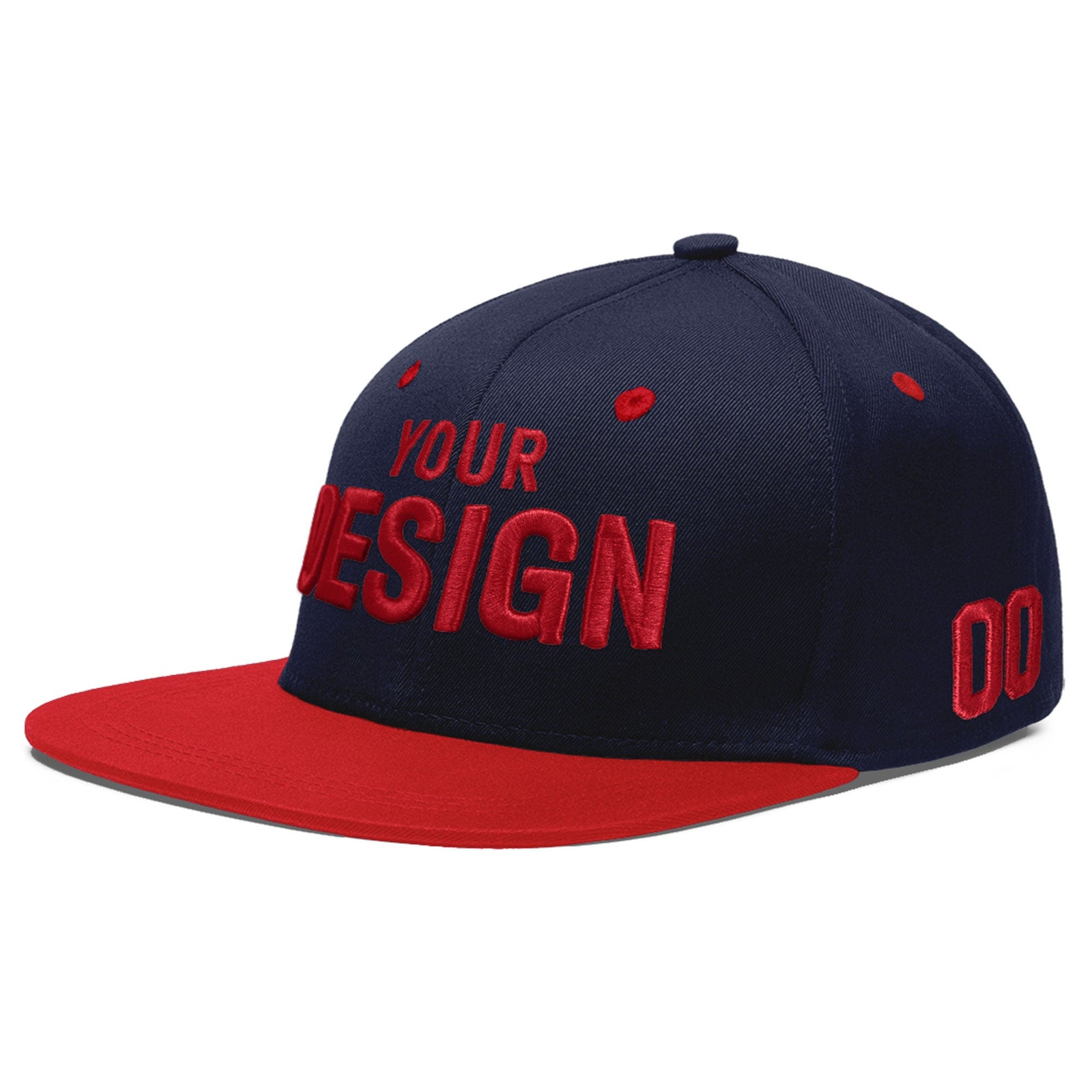 Custom Navy Red 3D Puff Embroidery Flat Embroidery Casual Sport Baseball Cap