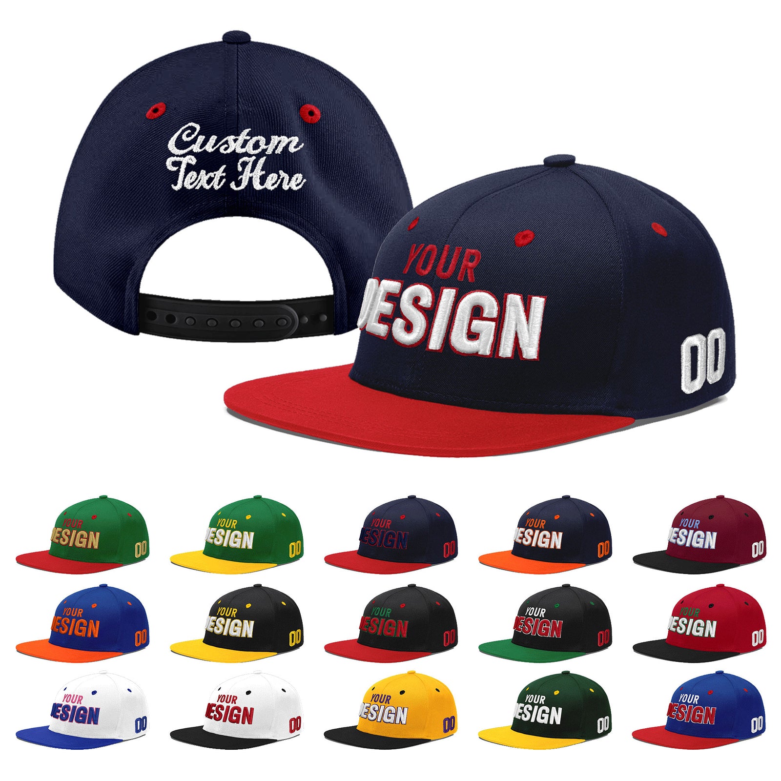 Custom Navy Red 3D Puff Embroidery Flat Embroidery Casual Sport Baseball Cap