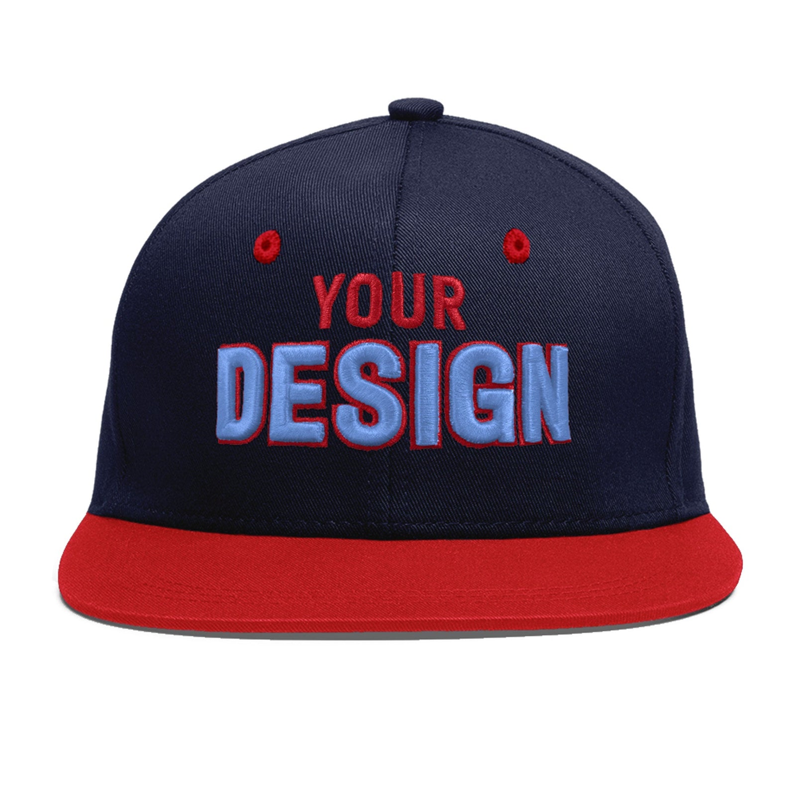 Custom Navy Red 3D Puff Embroidery Flat Embroidery Casual Sport Baseball Cap