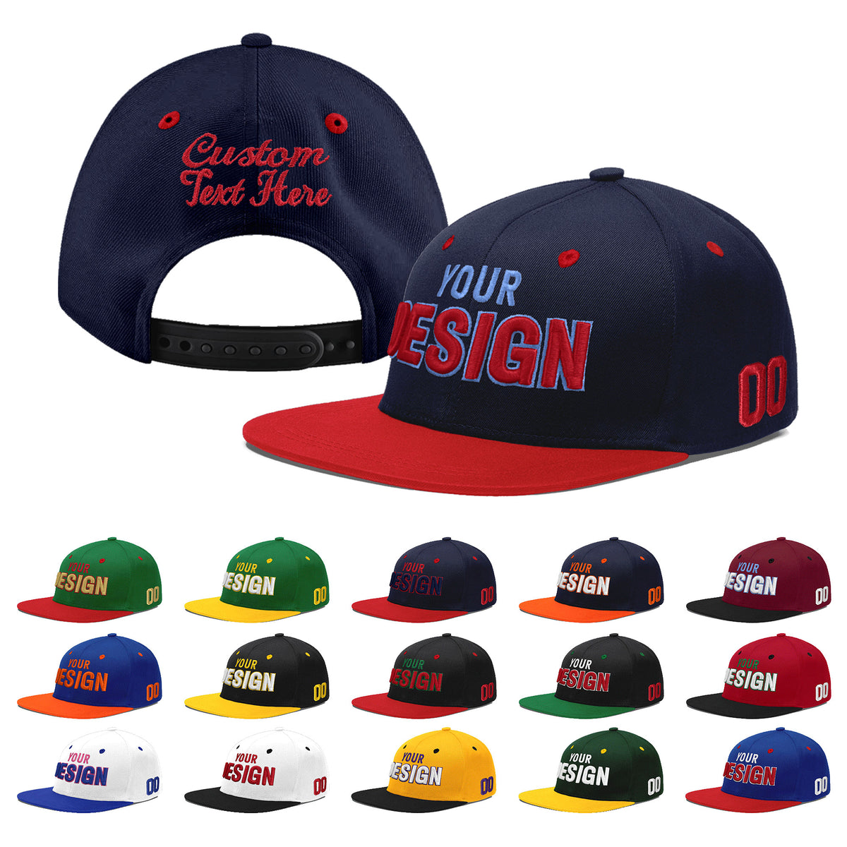 Custom Navy Red 3D Puff Embroidery Flat Embroidery Casual Sport Baseball Cap
