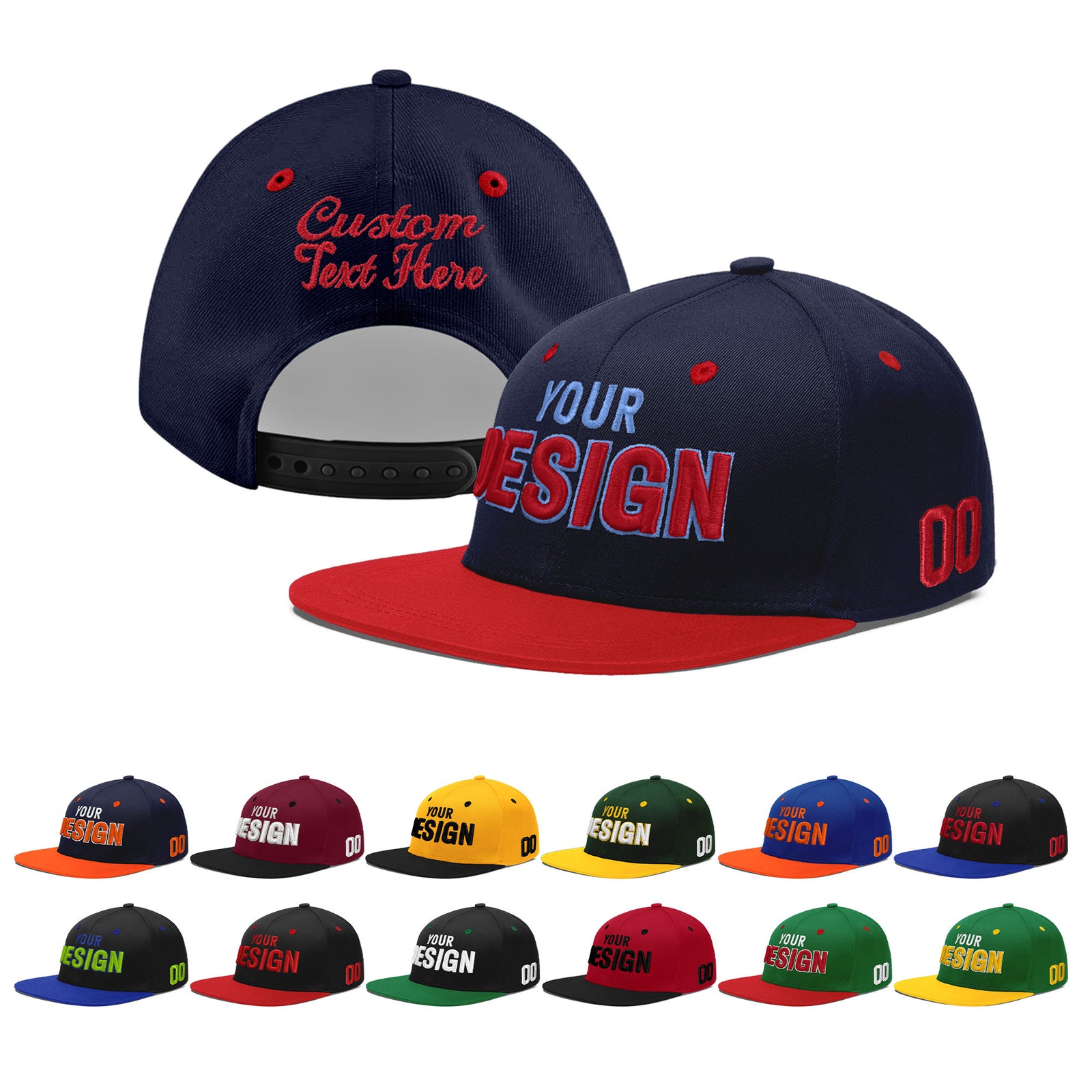 Custom Navy Red 3D Puff Embroidery Flat Embroidery Casual Sport Baseball Cap