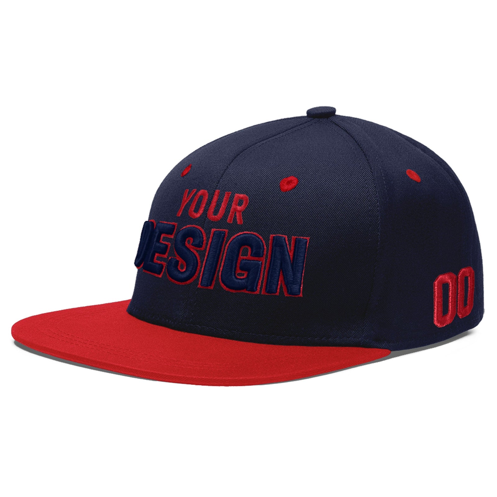Custom Navy Red 3D Puff Embroidery Flat Embroidery Casual Sport Baseball Cap