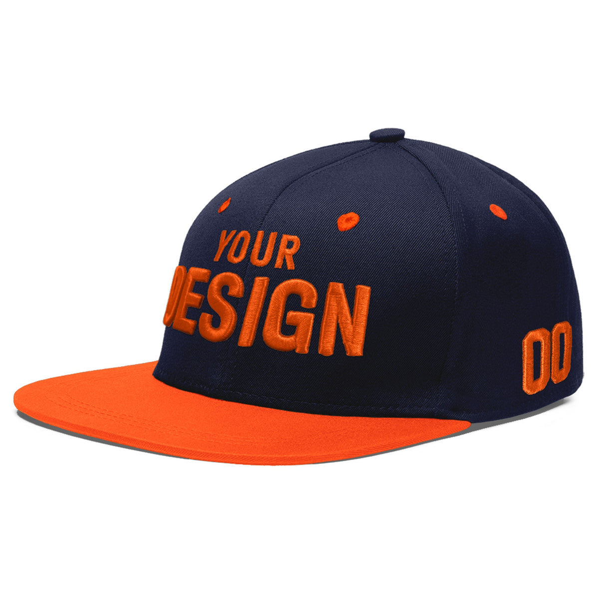 Custom Navy Orange 3D Puff Embroidery Flat Embroidery Casual Sport Baseball Cap