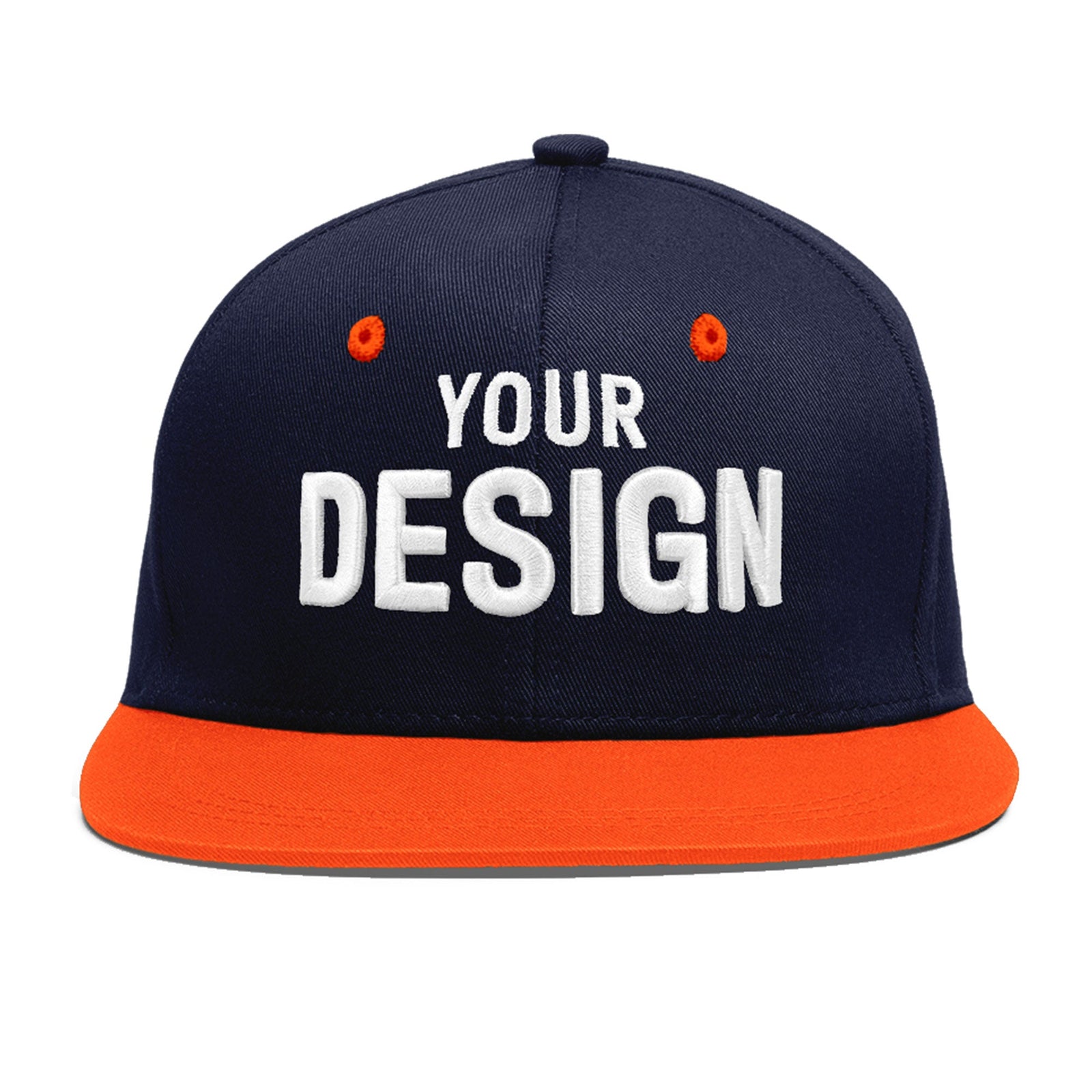 Custom Navy Orange 3D Puff Embroidery Flat Embroidery Casual Sport Baseball Cap