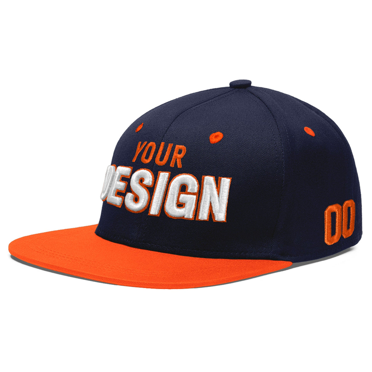 Custom Navy Orange 3D Puff Embroidery Flat Embroidery Casual Sport Baseball Cap