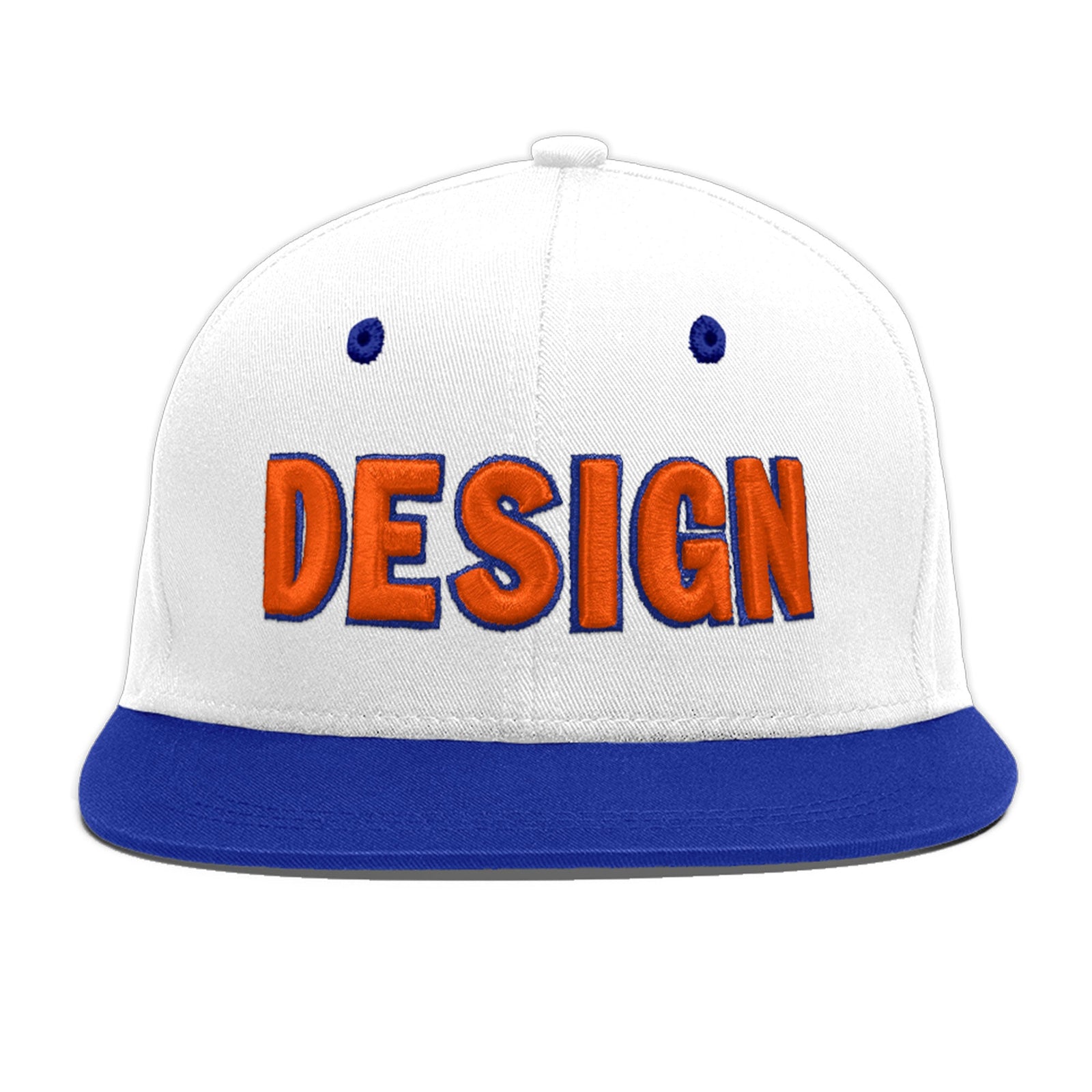 Custom White Royal Blue 3D Puff Embroidery Flat Embroidery Casual Sport Baseball Cap