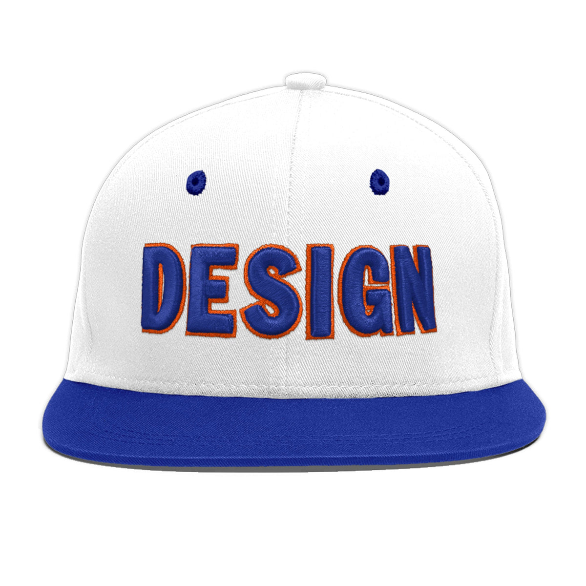 Custom White Royal Blue 3D Puff Embroidery Flat Embroidery Casual Sport Baseball Cap