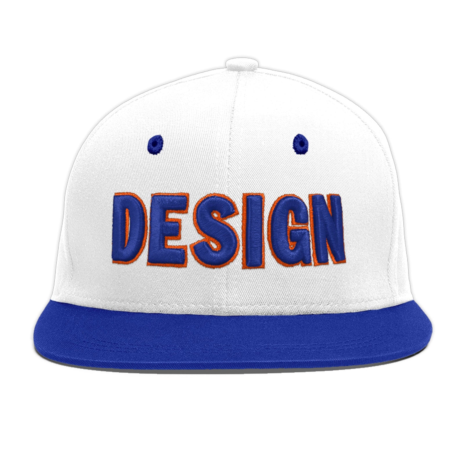 Custom White Royal Blue 3D Puff Embroidery Flat Embroidery Casual Sport Baseball Cap
