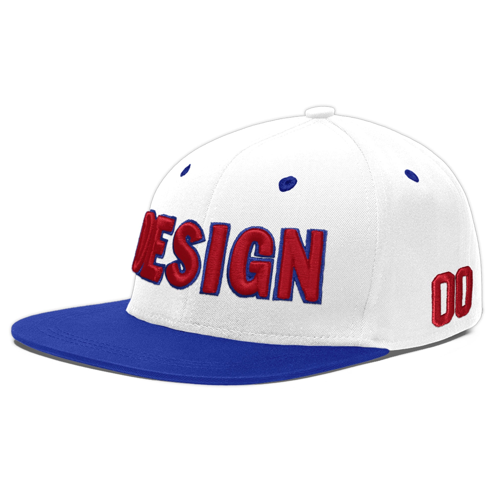 Custom White Royal Blue 3D Puff Embroidery Flat Embroidery Casual Sport Baseball Cap