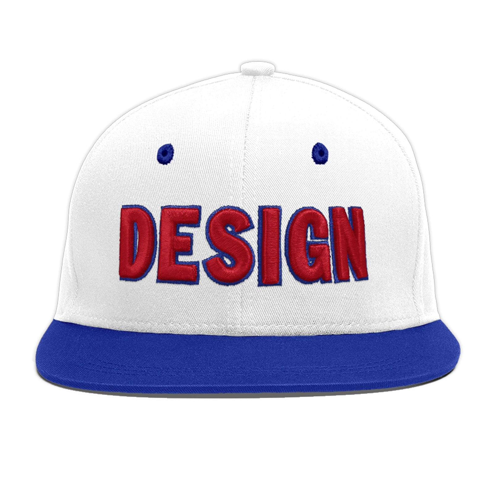 Custom White Royal Blue 3D Puff Embroidery Flat Embroidery Casual Sport Baseball Cap