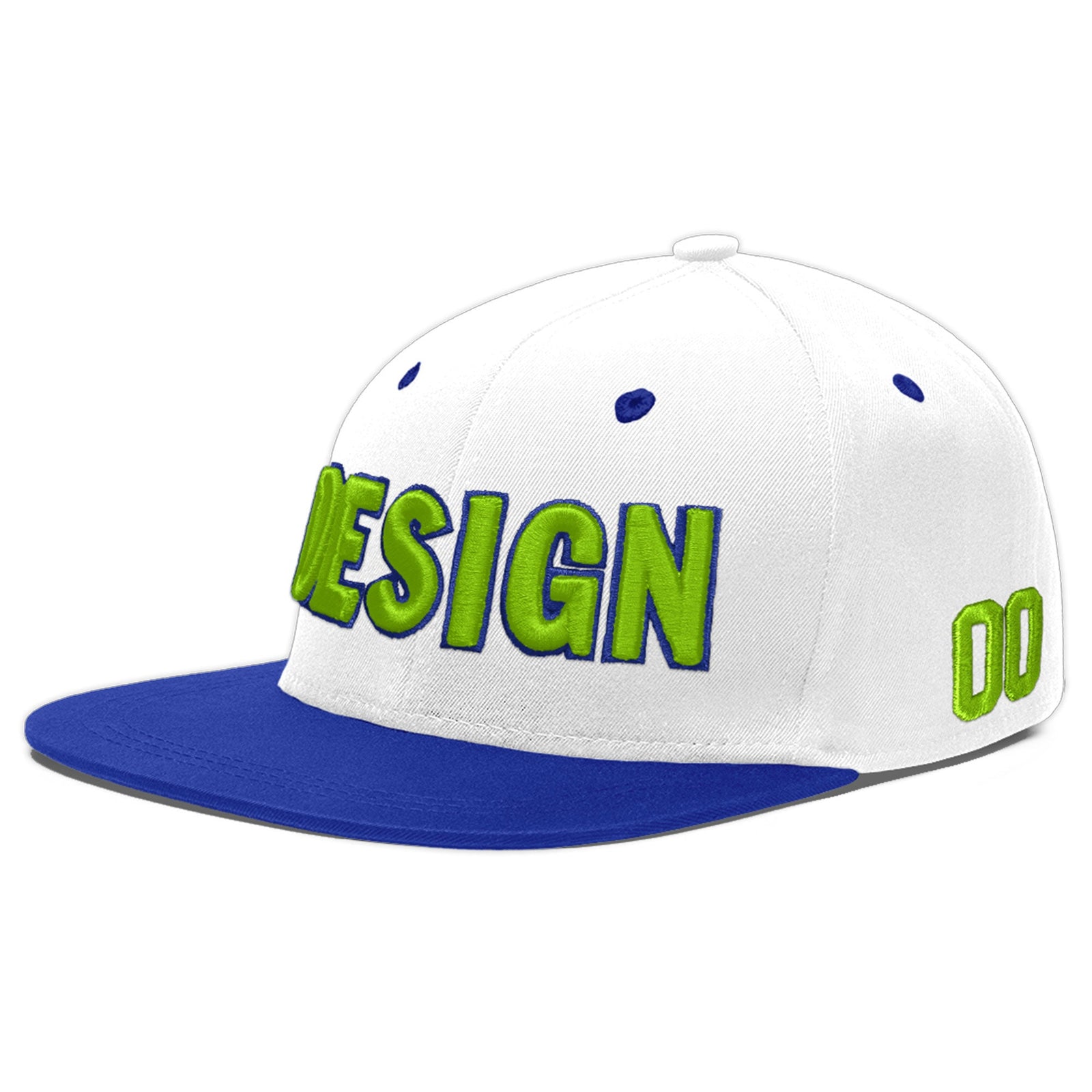 Custom White Royal Blue 3D Puff Embroidery Flat Embroidery Casual Sport Baseball Cap