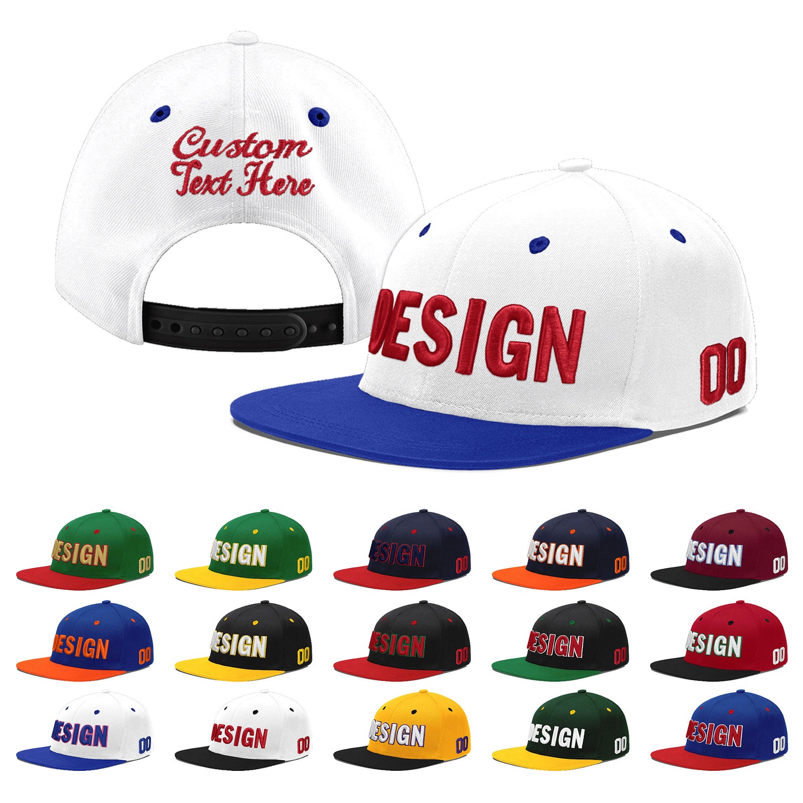 Custom White Royal Blue 51D Puff Embroidery Flat Embroidery Casual Sport Baseball Cap