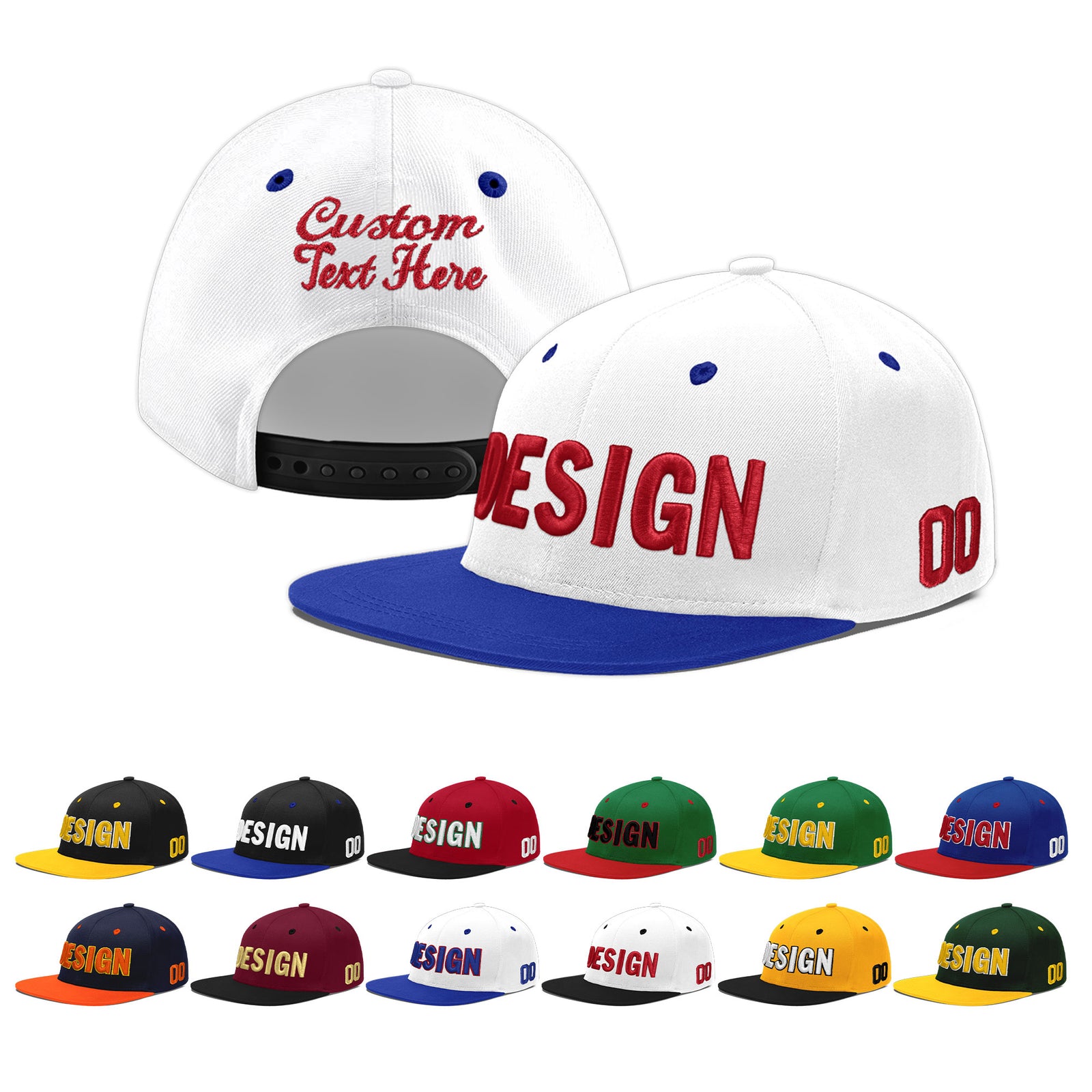 Custom White Royal Blue 51D Puff Embroidery Flat Embroidery Casual Sport Baseball Cap