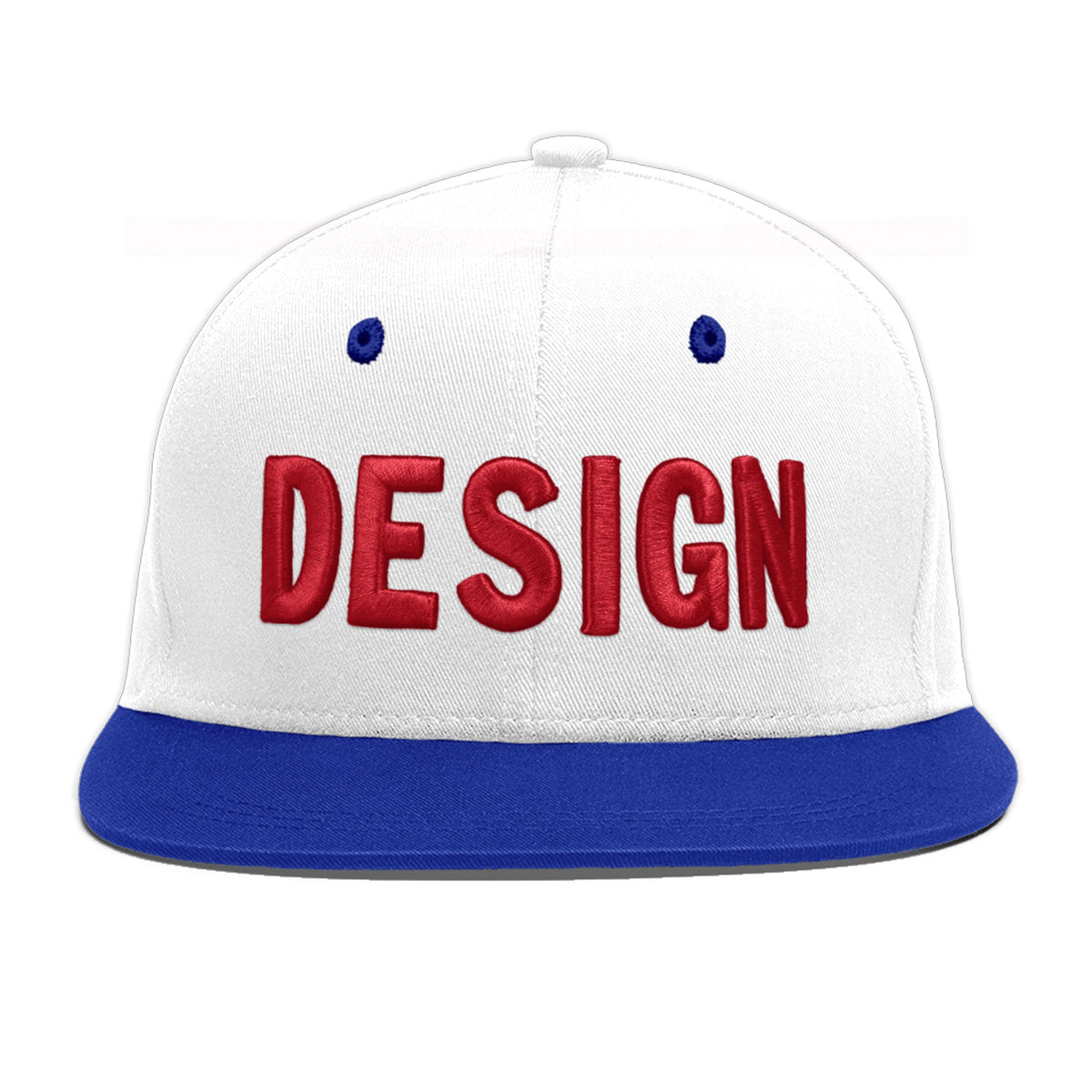 Custom White Royal Blue 56D Puff Embroidery Flat Embroidery Casual Sport Baseball Cap